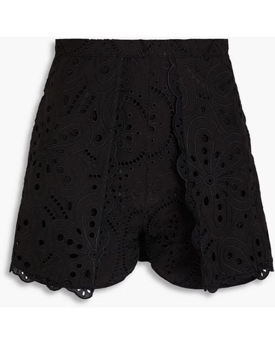 Charo Ruiz Alida Broderie Anglaise Cotton-blend Shorts - Black