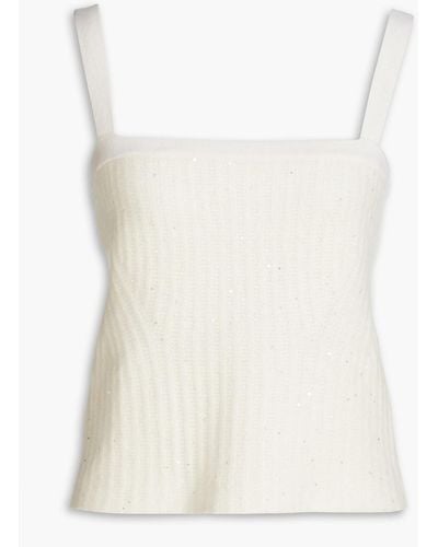 Autumn Cashmere Sequin-embellished Ribbed Cashmere-blend Tank - White