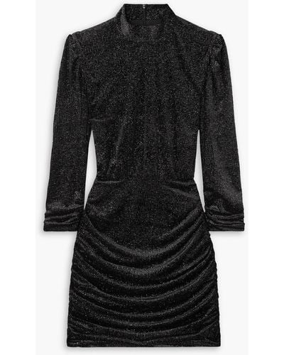 Rebecca Vallance Moon River Glittered Ruched Stretch-velvet Mini Dress - Black