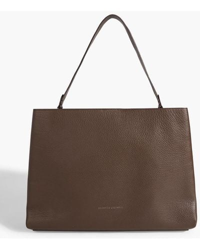Brunello Cucinelli Bead-embellished Pebbled-leather Tote - Brown