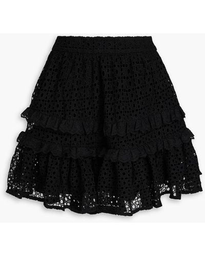 Aje. Lita Ruffled Broderie Anglaise Cotton Mini Skirt - Black
