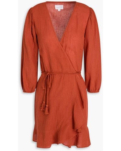 Honorine Alessandra Cotton-gauze Mini Wrap Dress - Orange