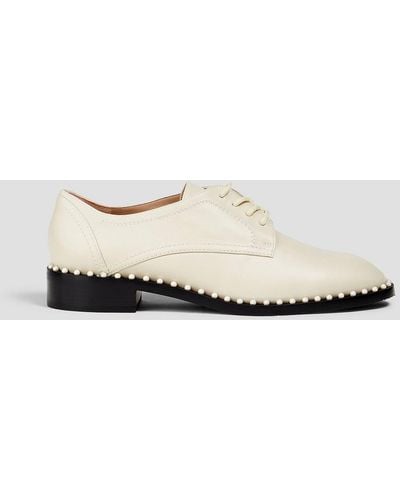 Stuart Weitzman Faux Pearl-embellished Leather Brogues - White
