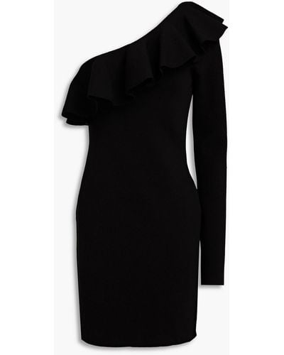 Philosophy Di Lorenzo Serafini One-sleeve Ruffled Stretch-knit Mini Dress - Black