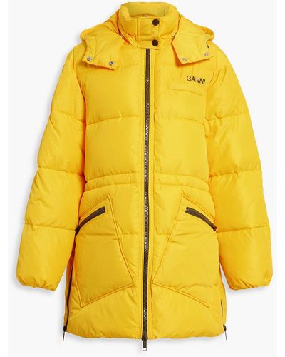 Ganni Zip-detailed Quilted Shell Hooded Down Coat - Yellow