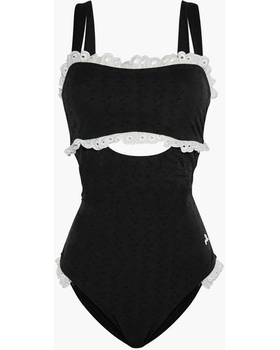 Morgan Lane Missy Cutout Ruffled Broderie Anglaise-trimmed Swimsuit - Black