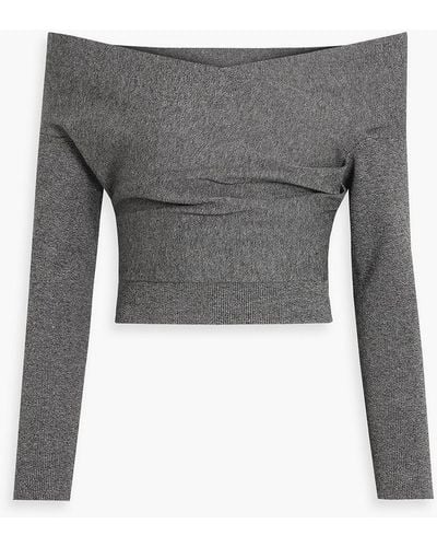 Michelle Mason Off-the-shoulder Cropped Stretch-knit Top - Grey