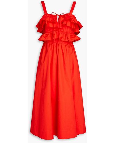Jason Wu Ruffled Cotton-poplin Midi Dress - Red