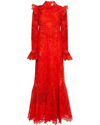 Zimmermann Brightside Ruffled Broderie Anglaise Silk-organza And Crochet Maxi Dress - Red