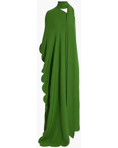 Valentino Garavani One-sleeve Scalloped Silk-blend Crepe Gown - Green