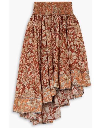 Zimmermann Chintz Asymmetric Floral-print Silk Crepe De Chine Midi Skirt - Brown