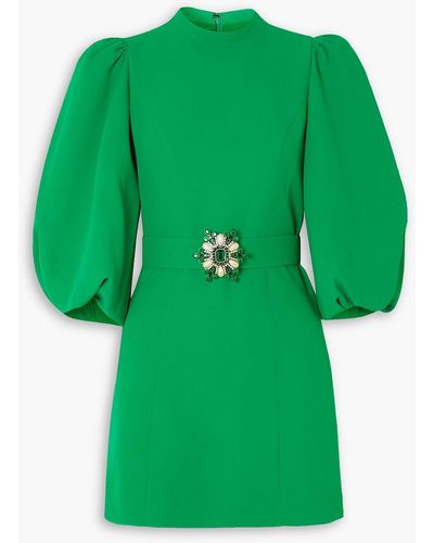 Andrew Gn Embellished Belted Crepe Mini Dress - Green