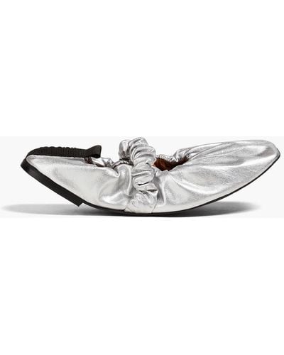 Ganni Ruched Faux Leather Ballet Flats - Metallic
