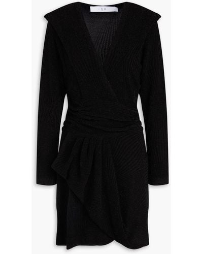 IRO Wrap-effect Draped Metallic Knitted Mini Dress - Black