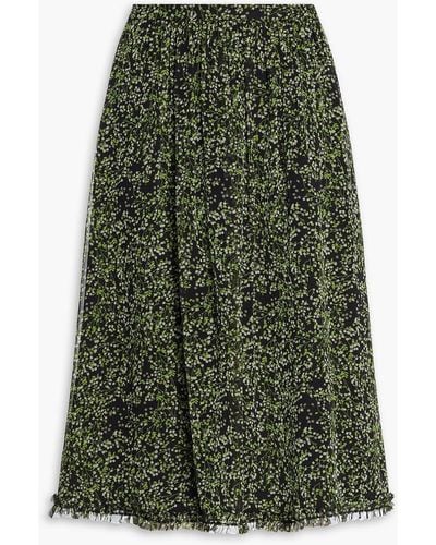 Mikael Aghal Gathered Floral-print Chiffon Skirt - Green