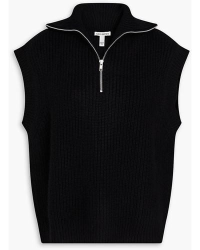 Autumn Cashmere Ribbed-knit Half-zip Vest - Black