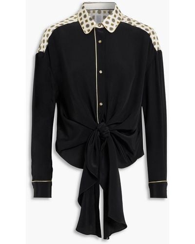 Rosie Assoulin Tie-front Printed Silk-crepe Shirt - Black