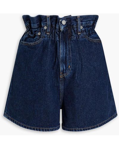 Ganni Ruffled-trimmed Denim Shorts - Blue