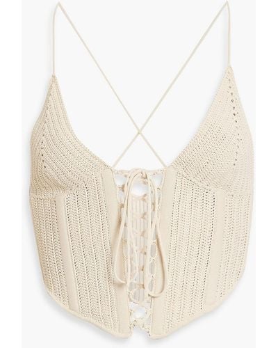 Dion Lee Cropped Lace-up Crocheted Top - White