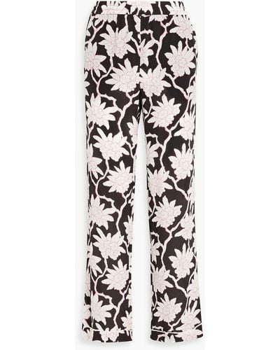 Valentino Garavani Floral-print Silk Crepe De Chine Straight-leg Pants - White