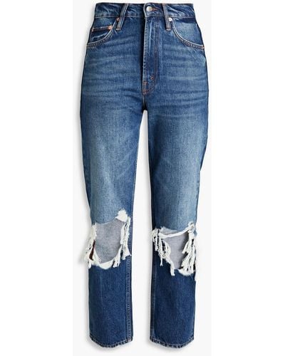 Maje Distressed High-rise Straight-leg Jeans - Blue
