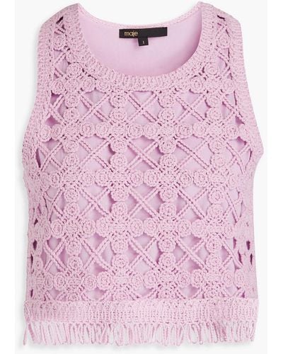 Maje Cropped Fringed Crocheted Top - Pink