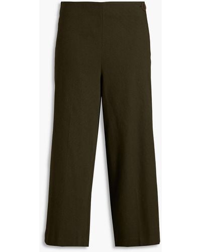 Vince Cropped Stretch-cotton Wide-leg Trousers - Green