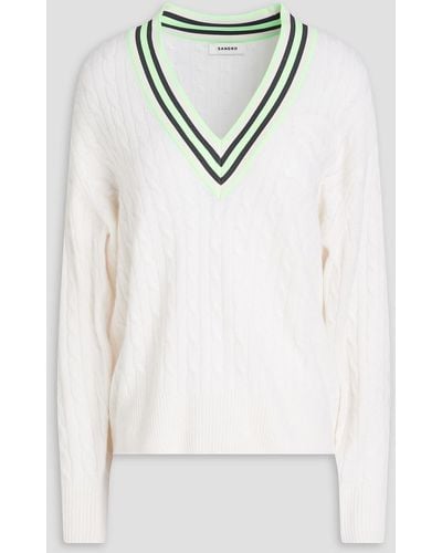 Sandro Embroidered Cable-knit Wool And Cashmere-blend Jumper - White