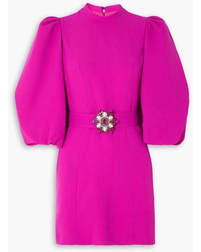 Andrew Gn Embellished Belted Crepe Mini Dress - Pink