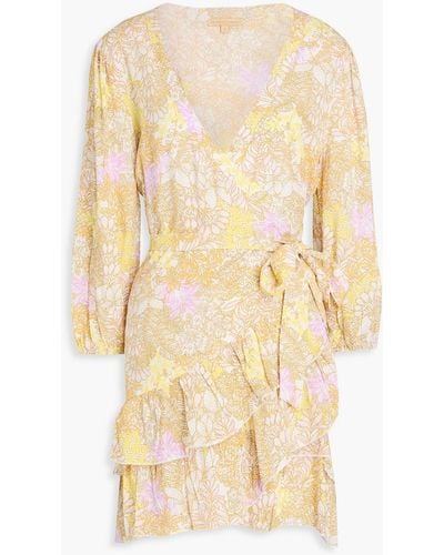 Melissa Odabash Ruffled Floral-print Mousseline Mini Wrap Dress - Natural
