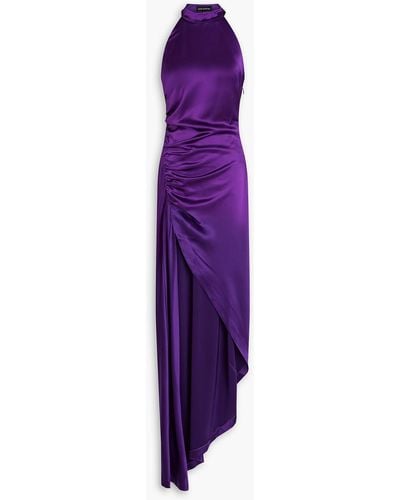 retroféte Sab Asymmetric Ruched Satin Dress - Purple