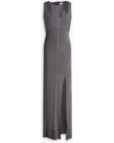 Hervé Léger Herve Leger Metallic Ribbed Column Gown - Grey