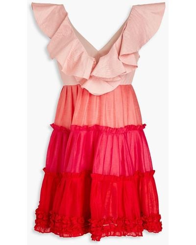 LEO LIN Tiered Ruffled Color-block Mini Dress