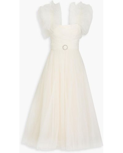 Jenny Packham Crystal-embellished Ruffled Tulle Midi Dress - White