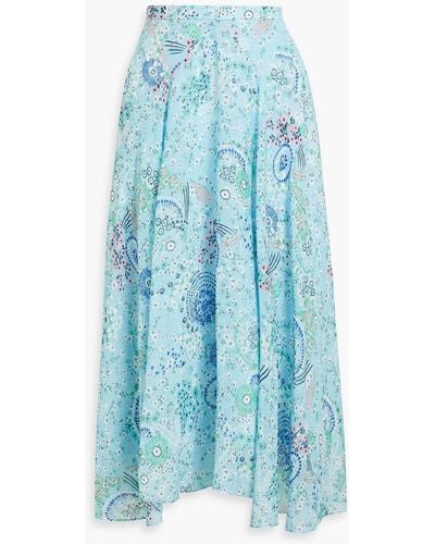 Saloni Ida Floral-print Silk-chiffon Midi Skirt - Blue