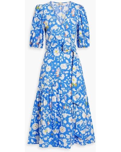 Diane von Furstenberg Elektra wickelkleid aus baumwoll-jacquard mit floralem print - Blau