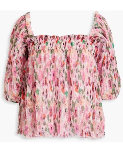 Ganni Bluse aus plissiertem georgette mit floralem print - Pink