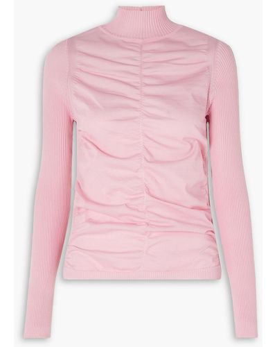 Renaissance Renaissance Ruched Tulle And Ribbed Jersey Turtleneck Top - Pink