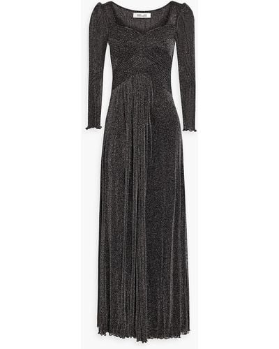 Diane von Furstenberg Gael Pleated Metallic Mesh Maxi Dress - Black
