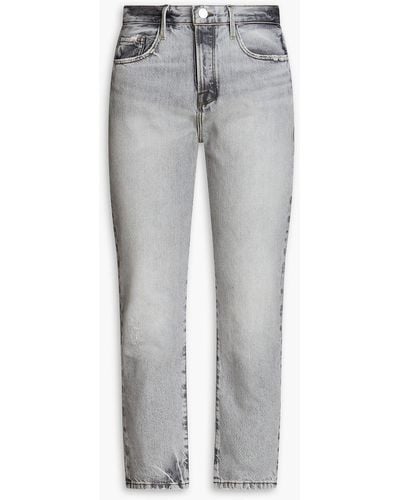 FRAME Faded High-rise Straight-leg Jeans - Grey