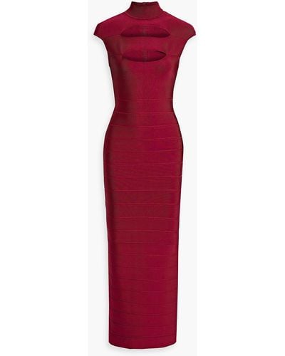 Hervé Léger Cutout Bandage Turtleneck Gown - Red