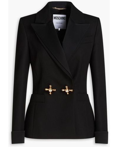 Moschino Double-breasted Satin-trimmed Wool-twill Blazer - Black