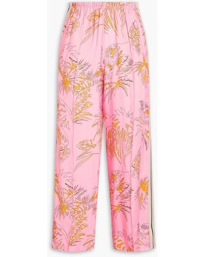 Palm Angels Track Cropped Floral-print Woven Straight-leg Trousers - Pink