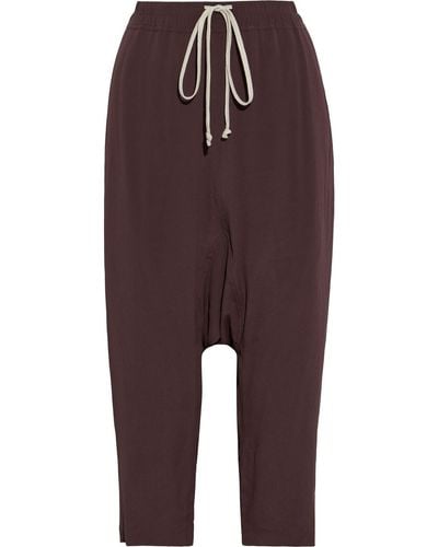 Rick Owens Astaires Cropped Crepe De Chine Track Pants - Red