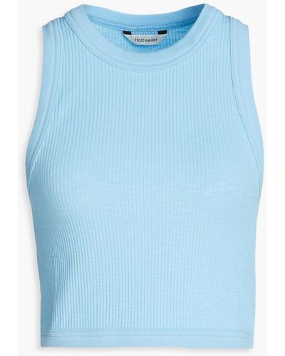 Holzweiler Cumo Cropped Ribbed Cotton-blend Jersey Top - Blue