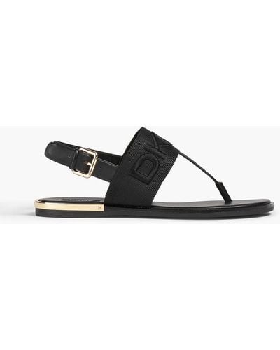 DKNY Embroidered Leather Slingback Sandals - Black
