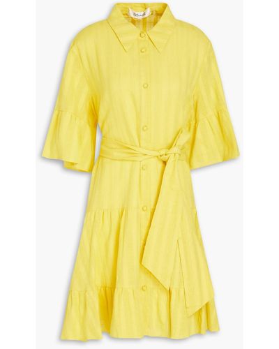 Diane von Furstenberg Beata Tiered Cotton-jacquard Mini Shirt Dress - Yellow