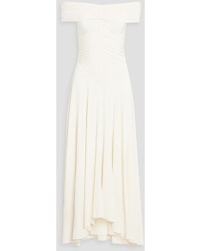 Khaite Punzel Off-the-shoulder Pleated Jersey Maxi Dress - White