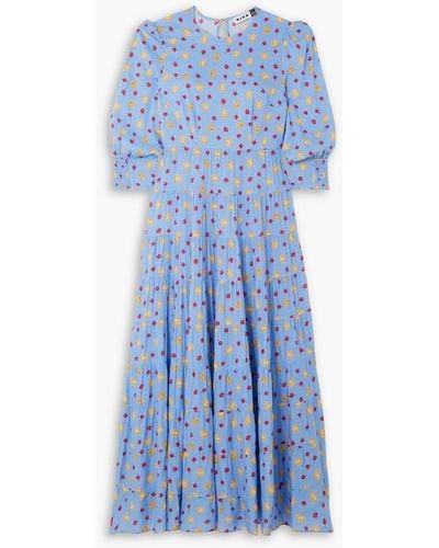 RIXO London Kristen Tiered Printed Voile Maxi Dress - Blue