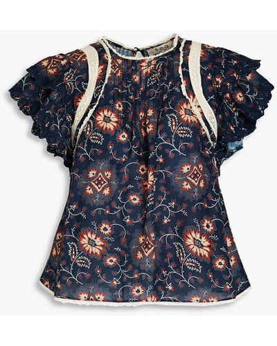 Sea Robina Crochet-trimmed Floral-print Cotton Top - Blue